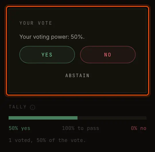 The Your vote box with Yes, No and Abstain, above the tally