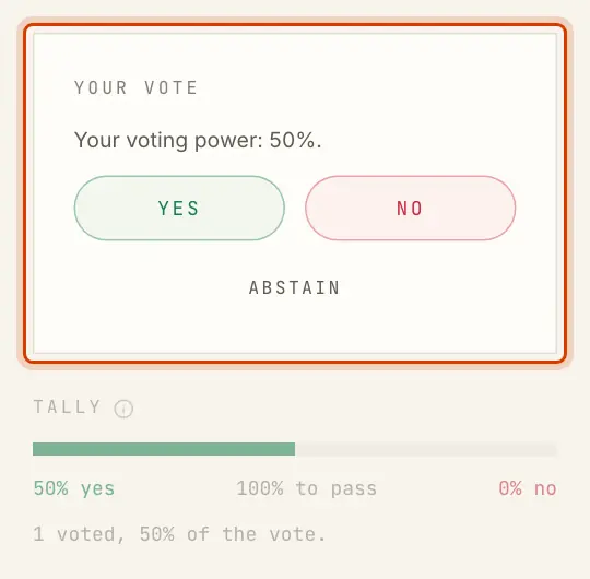 The Your vote box with Yes, No and Abstain, above the tally