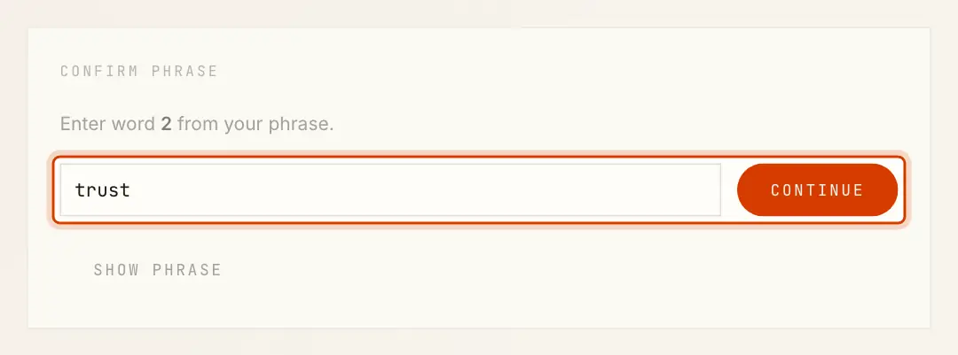 Confirm phrase: one word asked back